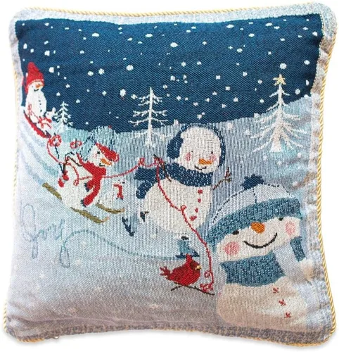 Vista 2 de BestPysanky Juego de 2 fundas de almohada con diseño de muñecos de nieve que disfrutan de invierno y desfile de Navidad