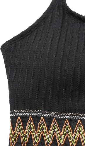Vista 3 de Beawaenn Bikini acanalado para mujer, traje de baño de cintura alta con control de abdomen, 2 piezas