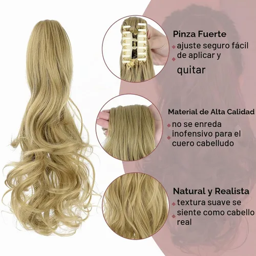 Vista 3 de Extensión de cola de caballo con clip, de 18 pulgadas, 20 pulgadas, rizada, ondulada, recta, cola de caballo larga con clip, para mujer, rubio ceniza