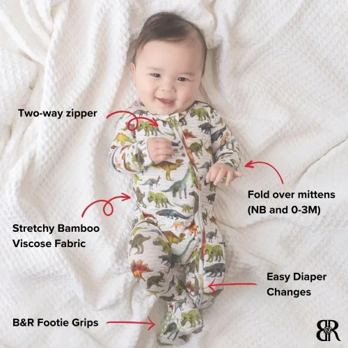 Vista 4 de Bums & Roses Pieles de bambú para bebé, fabricados con elastano suave y viscosa de bambú, cremallera bidireccional para un fácil cambio, 0-24M