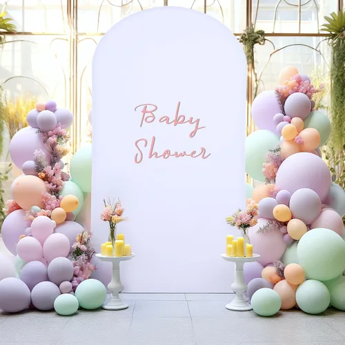 Vista 13 de Baby Blue Arch Backdrop Cover, 6FT Spandex Fitted Wedding Arch Stand Covers Round Top Chiara Backdrop Cover for Birthday Party Ceremony Banquet Azul
