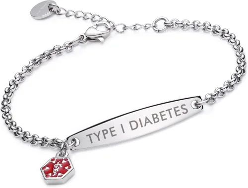 Vista 79 de LinnaLove - Pulsera de identificación de alerta médica con cadena Rolo simple pregrabada para mujer