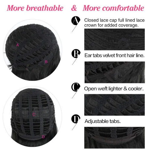 Vista 5 de SCENTW Pelucas sintéticas de corte corto para mujer, resistente al calor, pelucas afroamericanas con flequillo lateral, pelucas completas negras