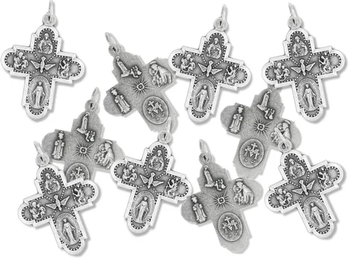 Vista 4 de Paquete de 10 medallas de cruz de cinco vías ovaladas de plata oxidadas de 1 18 pulgadas para collar medallas para joyería católica fabricado