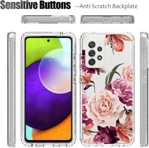 Vista 5 de Funda para Galaxy A52 5G/4G/Samsung A52 SM-A526, bonita funda protectora de cuerpo completo transparente con protector de pantalla de vidrio