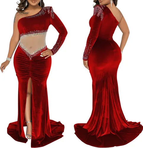 Vista 3 de PORRCEY Vestido de noche brillante de manga larga con diamantes de imitación para mujer, sexy, elegante, para club nocturno