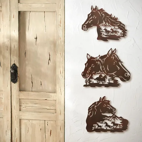 Vista 3 de WAIU Trio Wildlife Accent - Estatuas de animales montadas en la pared, colgantes de pared de metal, paredes artísticas de silueta, decoraciones
