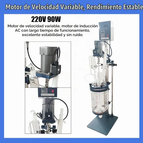 Vista 6 de Reactor de vidrio con camisa de doble capa de 5L - Recipiente de reacción química de laboratorio de 220 V con pantalla digital, velocidad continua