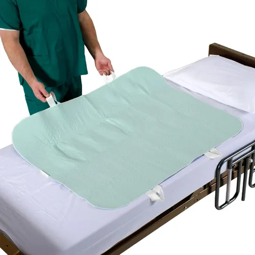 Vista 8 de Patient Aid Almohadilla de cama de posicionamiento con asas de 34 x 36 pulgadas – Protector de cama para colchón de incontinencia reutilizable