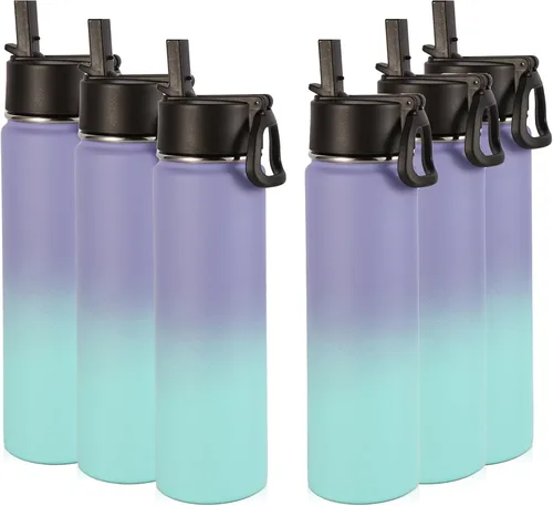 Vista 23 de Volhoply Botella de agua aislada de 24 onzas con tapa con popote, botellas deportivas de boca ancha de acero inoxidable con asa, tazas de vacío