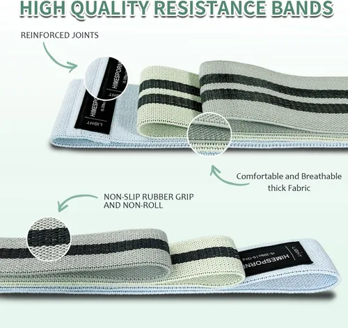 Vista 3 de HIMESPORNER 9 PCS Fabric Resistance Bands Set for Working Out, Non-Slip Exercise Booty Bands for Women & Men Leg and Glutes with Hair Ties and Tape
