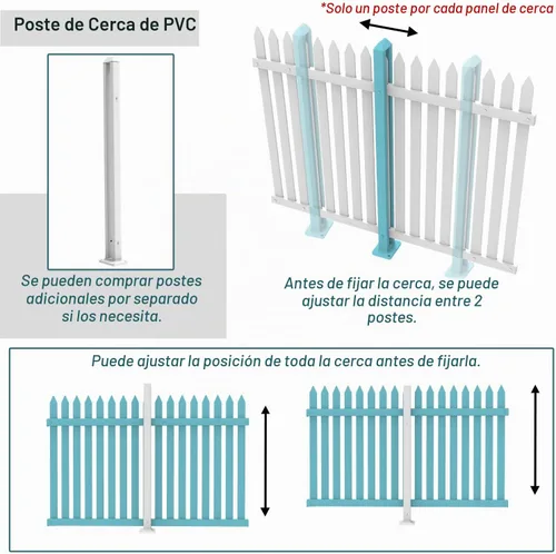 Vista 5 de ECOOPTS 76 cm de altura Valla de PVC blanco poste de piquete de vinilo para valla de piquete