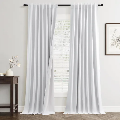 Vista 26 de Jowels - Cortinas opacas con pestaña trasera color beige cálido de 84 pulgadas de largo, 2 paneles para sala de estar y dormitorio, color beige