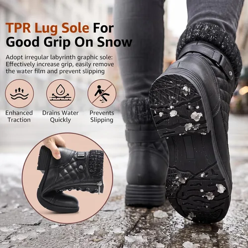 Vista 6 de STQ Botas de combate para mujer con cordones, botines de tobillo Negro