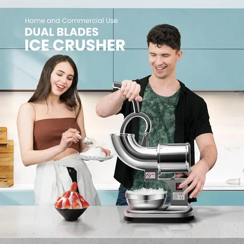 Vista 2 de VIVOHOME Picador de hielo eléctrico de doble cuchilla, máquina para hacer conos de nieve, de 440 libras/hora, color plateado, para uso doméstico
