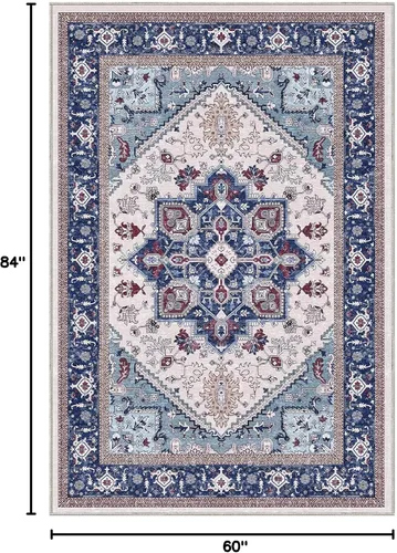 Vista 120 de OPPODREAM Alfombras suaves, pequeñas y lavables con parte trasera antideslizante, alfombra de cachemira sintética de pelo bajo, 2 x 3 pies, azul