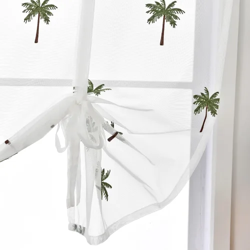Vista 6 de 1 cortina romana con bolsillo para barra, bordado de árbol de coco para cuarto de bebé, dormitorio, sala de estar, puerta, cocina, baño, decoración