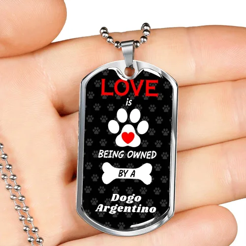 Vista 2 de Dogo Argentino Love Is Stainless Steel or 18k Gold Dog Tag 24" Chain