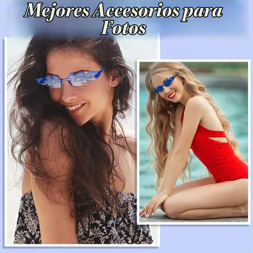 Vista 7 de EBOOT 4/8 Pairs Flame Glasses Rimless Sunglasses Azul