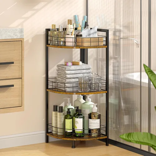Vista 6 de DAOUTIME Estante de pie para baño, soporte de esquina de 3 niveles, estantes independientes, soporte de esquina curvado triangular para espacio