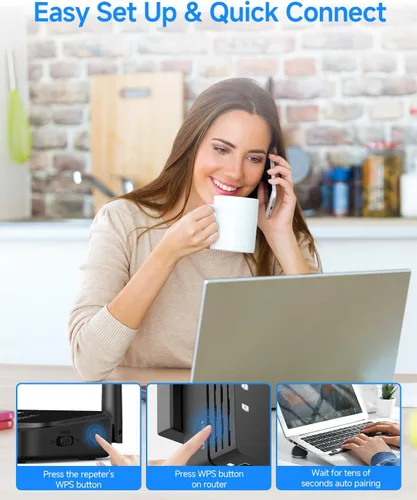 Vista 2 de Amplificador de señal WiFi para el hogar, extensor WiFi, largo alcance de hasta 12880 pies cuadrados y 105 dispositivos, extensor de Internet