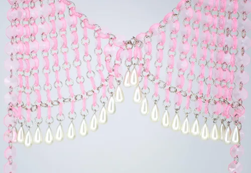 Vista 6 de Sujetador de cadena de cuerpo sin espalda halter de perlas sexy para mujer