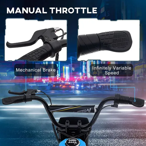 Vista 3 de Aosom Bicicleta Eléctrica de Tierra con Acelerador de Puño Giratorio, 24V 350W Motocicleta Eléctrica Todoterreno, Hasta 15 MPH con Freno, Bocina