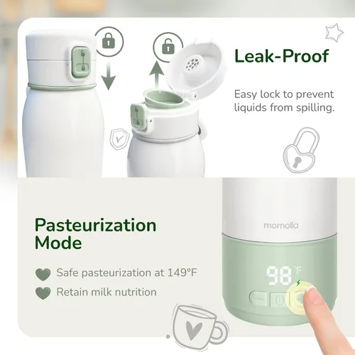 Vista 9 de Calentador de leche portátil para viajes, modo de pasteurización, capacidad de 17 onzas, calentamiento rápido de 3 minutos y batería de larga