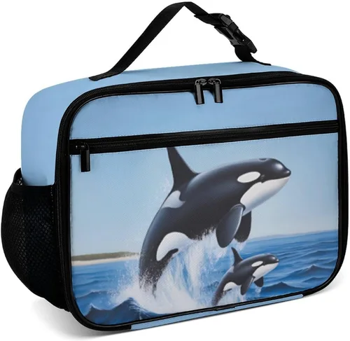 Vista 14 de Lonchera reutilizable con diseño a cuadros y negro y blanco con aislamiento, bolsa de almuerzo para comida y comida, bolsa de mano para mujeres