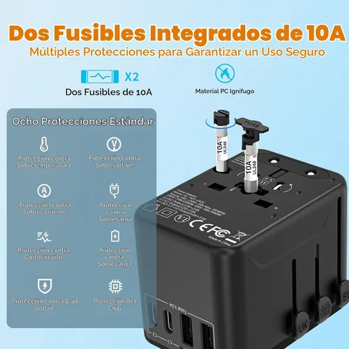 Vista 3 de CC Store Adaptador de viaje universal con 3 puertos USB-C y 2 USB-A 17.5W Negro-17.5W