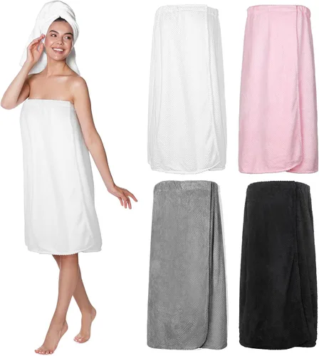 Vista 34 de 4 toallas envolventes para mujer, bata de spa con cierre ajustable, parte superior elástica, envoltura ligera para baño y ducha