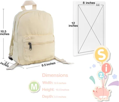 Vista 5 de MT WORLD Mochila pequeña personalizada de lona pequeña, mochila de viaje vintage para niños y niñas, Crema, Mochila Vintage