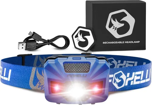 Vista 14 de Foxelli Linterna frontal LED recargable USB‑C – Ultraligero 2.4 oz y brillante 180 lúmenes – Luz roja/blanca, 5 modos, IPX5 impermeable, 40 horas