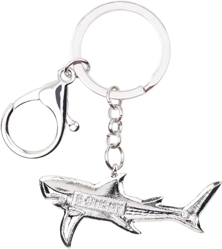 Vista 5 de Llavero de tiburón de aleación esmaltada, anillo para bolso de mano, llavero de moda, joyería de pescado oceánico para mujeres y niños, regalo