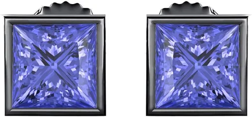 Vista 3 de Juego de bisel de joyas de oro y diamantes con piedras preciosas creadas de corte princesa (0.118in) solitario pendientes de tuerca de oro negro
