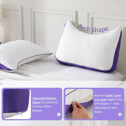 Vista 5 de HOMELAB Almohada curvada de espuma viscoelástica triturada ajustable, tamaño Queen de 29 x 19 pulgadas, diseño de media luna de gran