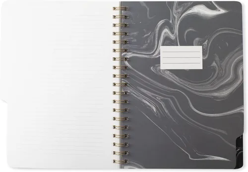 Vista 4 de Fringe Studio - Cuaderno de pestañas grandes, color gris mármol, cubierta flexible de tapa blanda, rayas universitarias, 5 divisores
