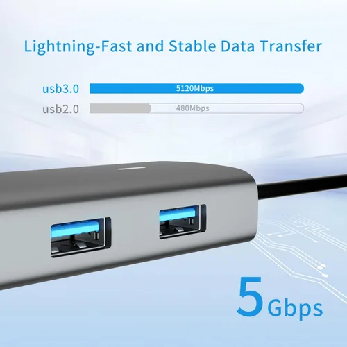 Vista 6 de Hub USB C 6 en 1 con HDMI 4K, 2 puertos USB 3.0 USB C PD 1 Gbps Ethernet compatible con laptop, MacBook Pro, MacBook Air, iPad, XPS y más