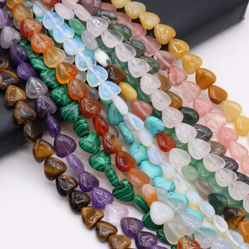 Vista 6 de Cuentas de piedra natural pulida en forma de corazón mixto de amatista para hacer joyas, collares, pulseras, 2 hebras