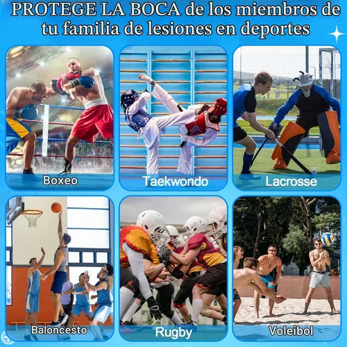 Vista 2 de Paquete de 6 protectores bucales para deportes con caja de almacenamiento, protector bucal moldeable para jóvenes, protector bucal de silicona