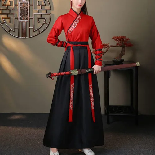Vista 3 de Disfraz de espadachín chino, traje tradicional de Hanfu, dinastía antigua Tang, cosplay, para mujeres y hombres, artes marciales, vestido elegante