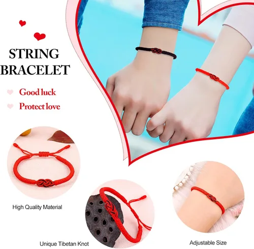 Vista 52 de Pulseras tibetanas hechas a mano con cuerda roja para él y ella, pulsera de la amistad, pulsera de la amistad, hilo negro y rojo para protección