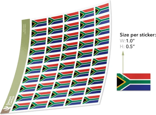 Vista 2 de Desert Cactus Adhesivo de bandera de Sudáfrica con diseño de país, hojas rectangulares de 1 pulgada, 50 piezas en total, con logotipo de niños