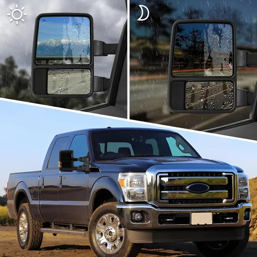 Vista 7 de Espejos de remolque compatibles con Ford F250, F350, F450, F550 1999-2016, Super Duty, con calefacción eléctrica, LED, pintados en negro