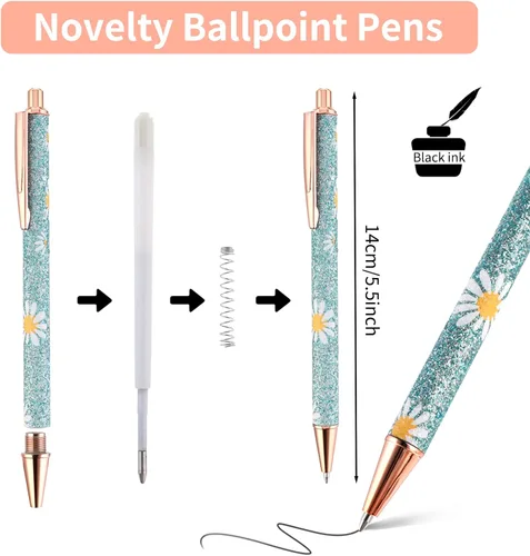 Vista 6 de cobee Bling Pens - Paquete de 6 bolígrafos retráctiles de 0.039 pulgadas (0.039 in), con purpurina, tinta negra, punta media, bolígrafos de regalo
