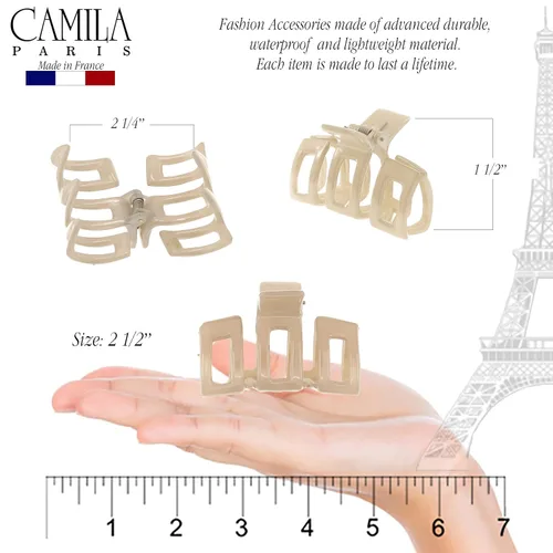 Vista 3 de Camila Paris - Pinzas para el cabello francés para mujer, cabello grueso, 2.5 pulgadas, 1 unidad (paquete de 1), beige, mariposa, agarre fuerte