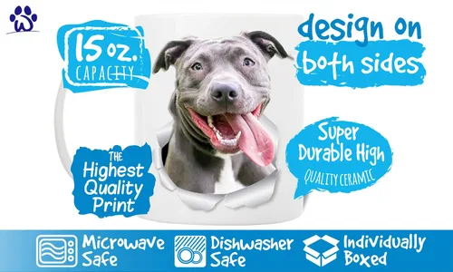 Vista 3 de Winston & Bear Happy Pit Bull Mug - Taza de café de cerámica de 15 onzas, regalo para los amantes de los perros