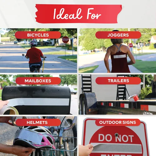 Vista 4 de XFasten Cinta reflectante, rojo y blanco, 2 pulgadas por 5 yardas, alta intensidad, cinta de seguridad DOT-C2, impermeable, reflector de remolque