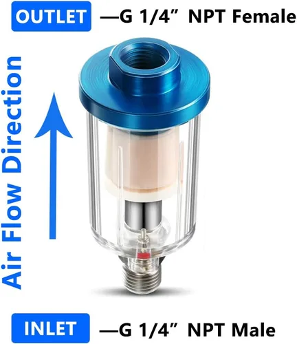Vista 4 de Separador de aceite de agua, mini filtro de aire en línea, filtro de aerógrafo de entrada y salida NPT de 1/4 de pulgada, separador de humedad, uso