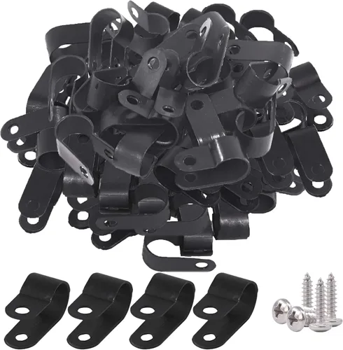 Vista 9 de Glarks 120 abrazaderas de alambre de nailon negro de 1/2 pulgada para montaje de tornillo tipo R con 120 tornillos para kit de cable, conducto